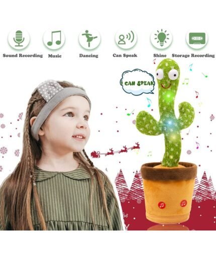 Dancing Cactus Toy For Kids | Talking, Singing Children Baby Plush Electronic Toys Voice Recording Repeats What You Say Led Lights - Green