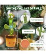 Dancing Cactus Toy For Kids | Talking, Singing Children Baby Plush Electronic Toys Voice Recording Repeats What You Say Led Lights - Green - Image 2
